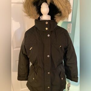 Black Winter Jacket with Faux Fur Hood